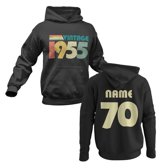 Personalised 70th Birthday in 2025 Hoodie Vintage 1955 with Name and AGalaxy Tees