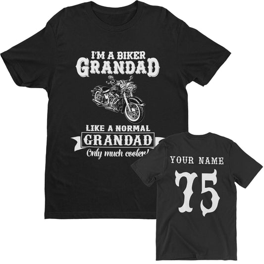 Personalised BIKER GRANDAD T Shirt Name and Age On Back Funny Gift MotGalaxy Tees