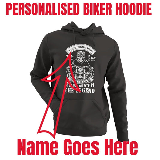 Personalised Biker Hoodie ANY NAME The Man The Myth The Legend Great GGalaxy Tees