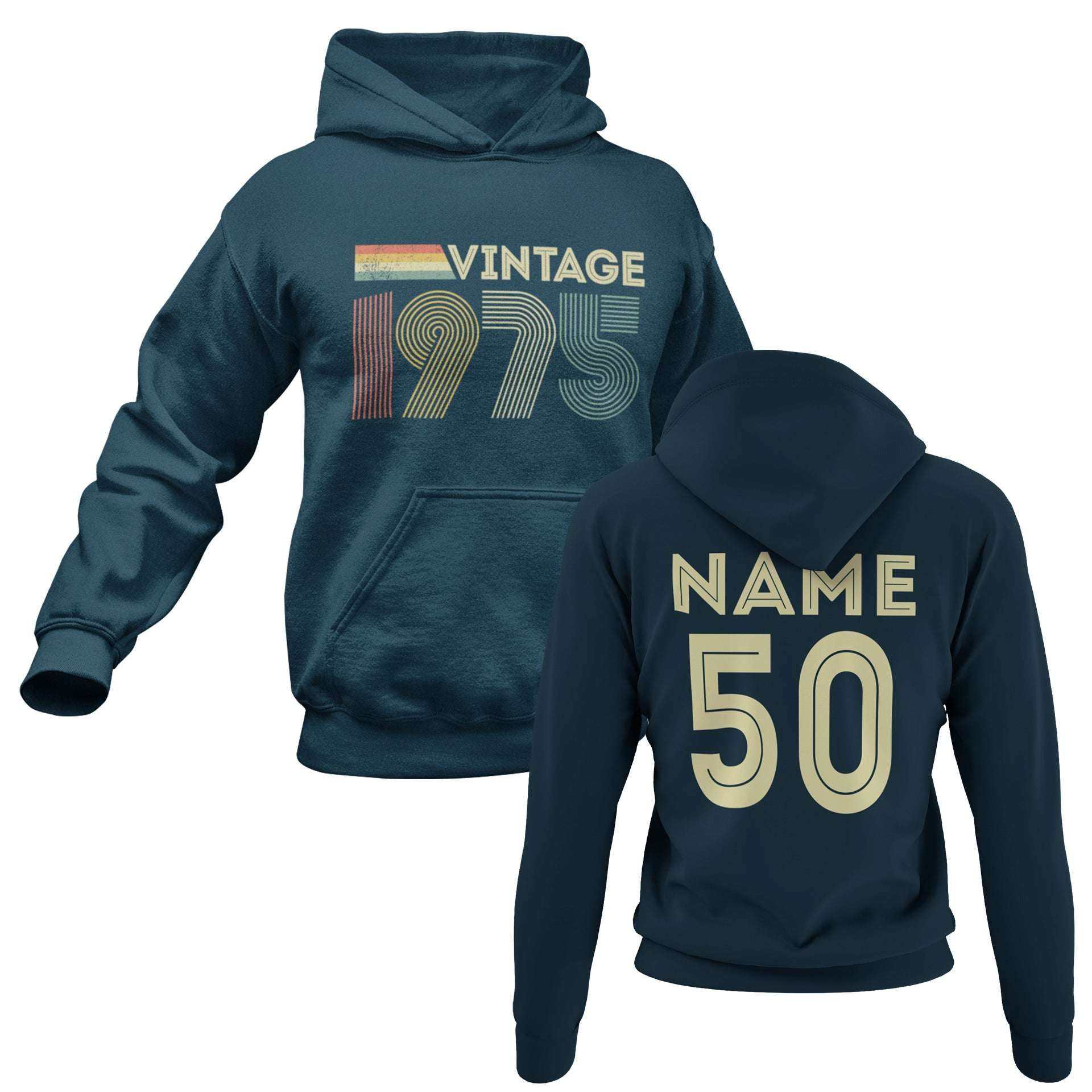 Personalised Vintage 1975 Hoodie 50th Birthday Gift for 2025 Name & AgGalaxy Tees