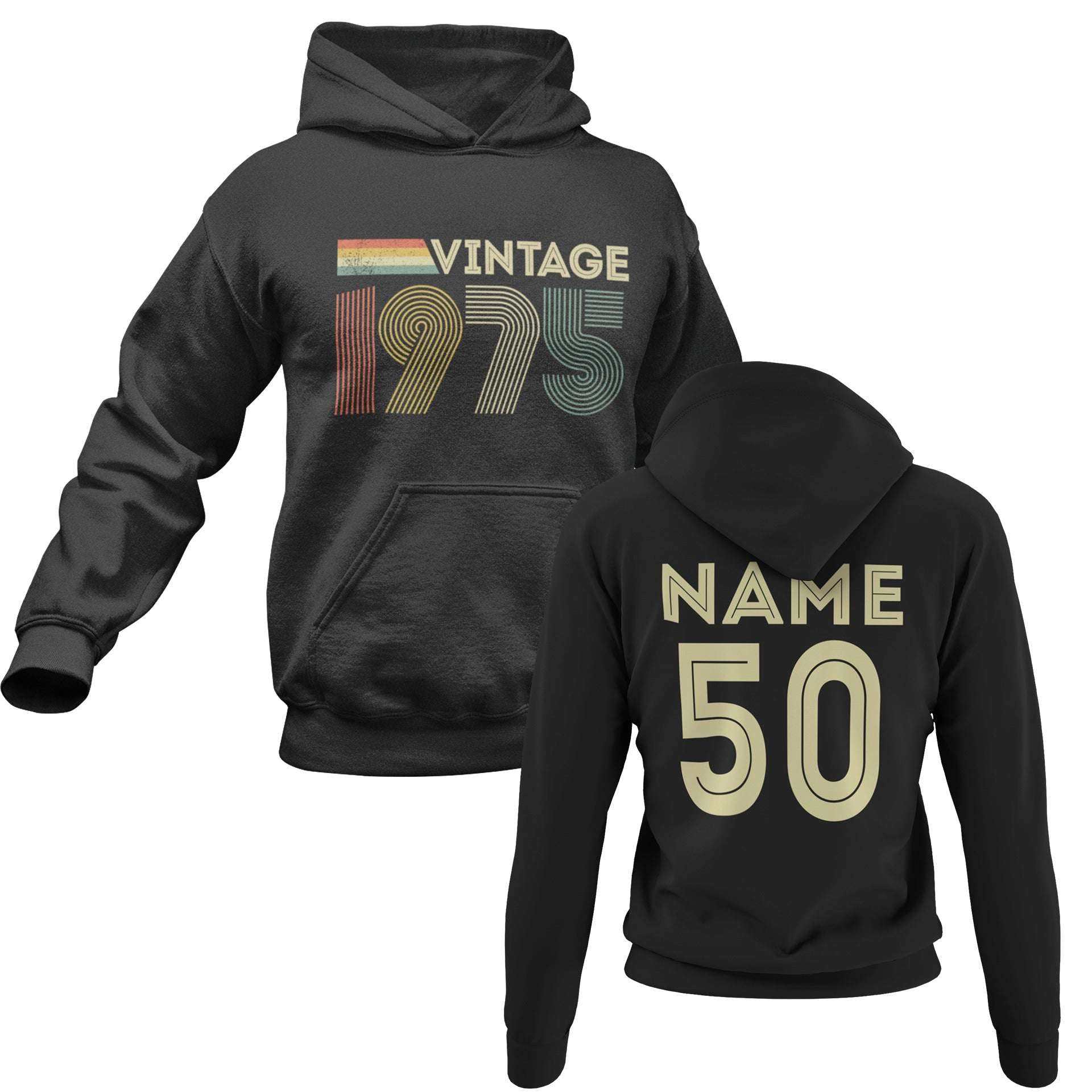 Personalised Vintage 1975 Hoodie 50th Birthday Gift for 2025 Name & AgGalaxy Tees