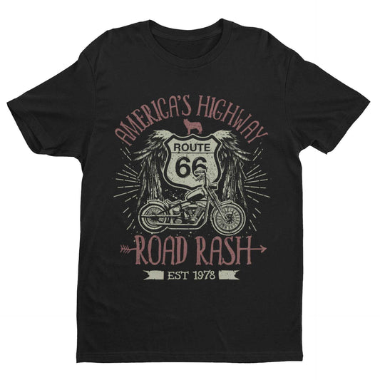 Route 66 America's Highway Road Rash Biker T Shirt Motorcycle Classic Galaxy Tees