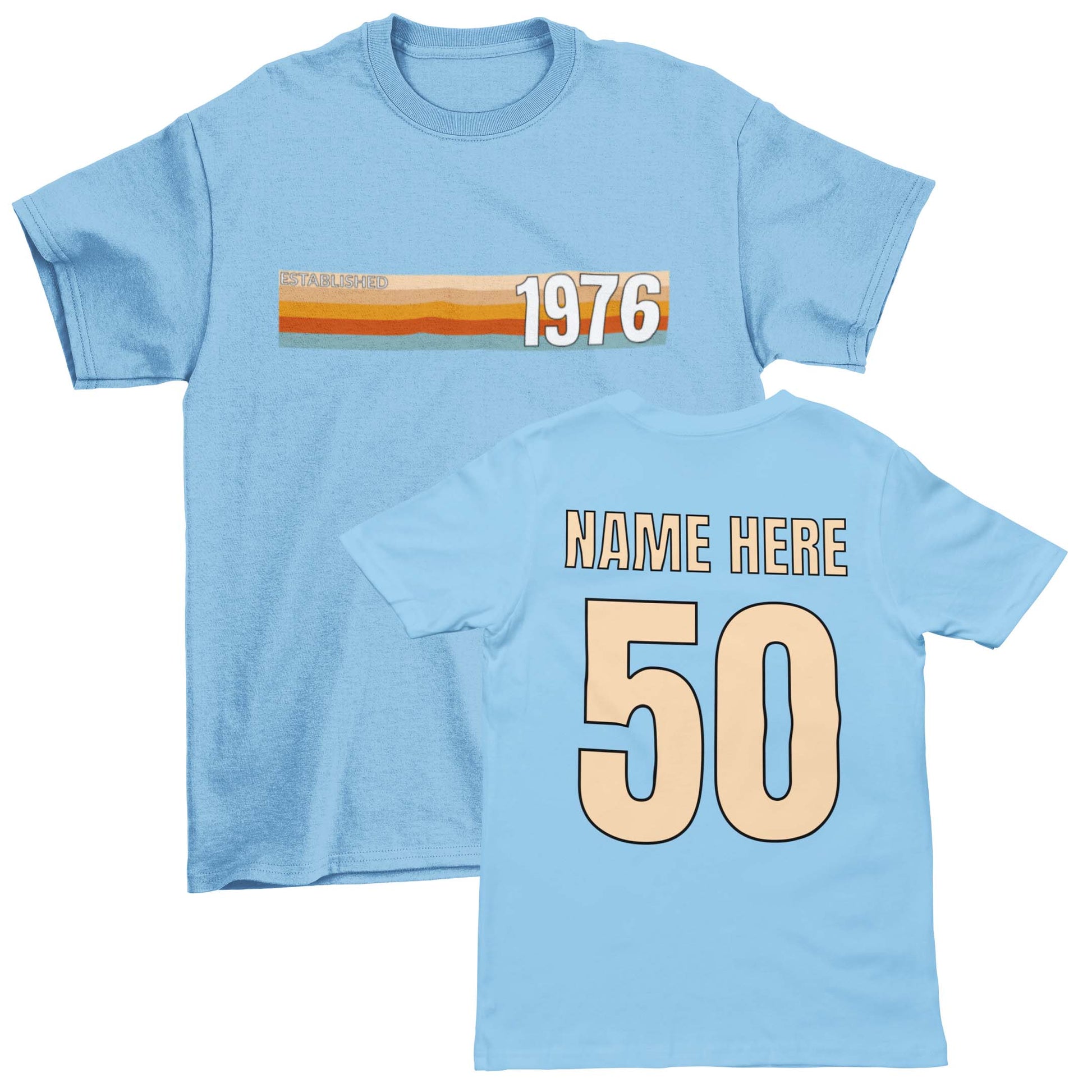 Personalised Established 1976 T-Shirt, 50th Birthday Gift with Name Back Print