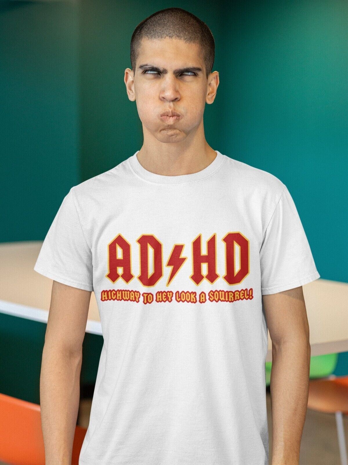 ADHD Highway To Hey Look A Squirrel Funny ADHD T-Shirt Mental Health T-Shirt Novelty T-Shirt