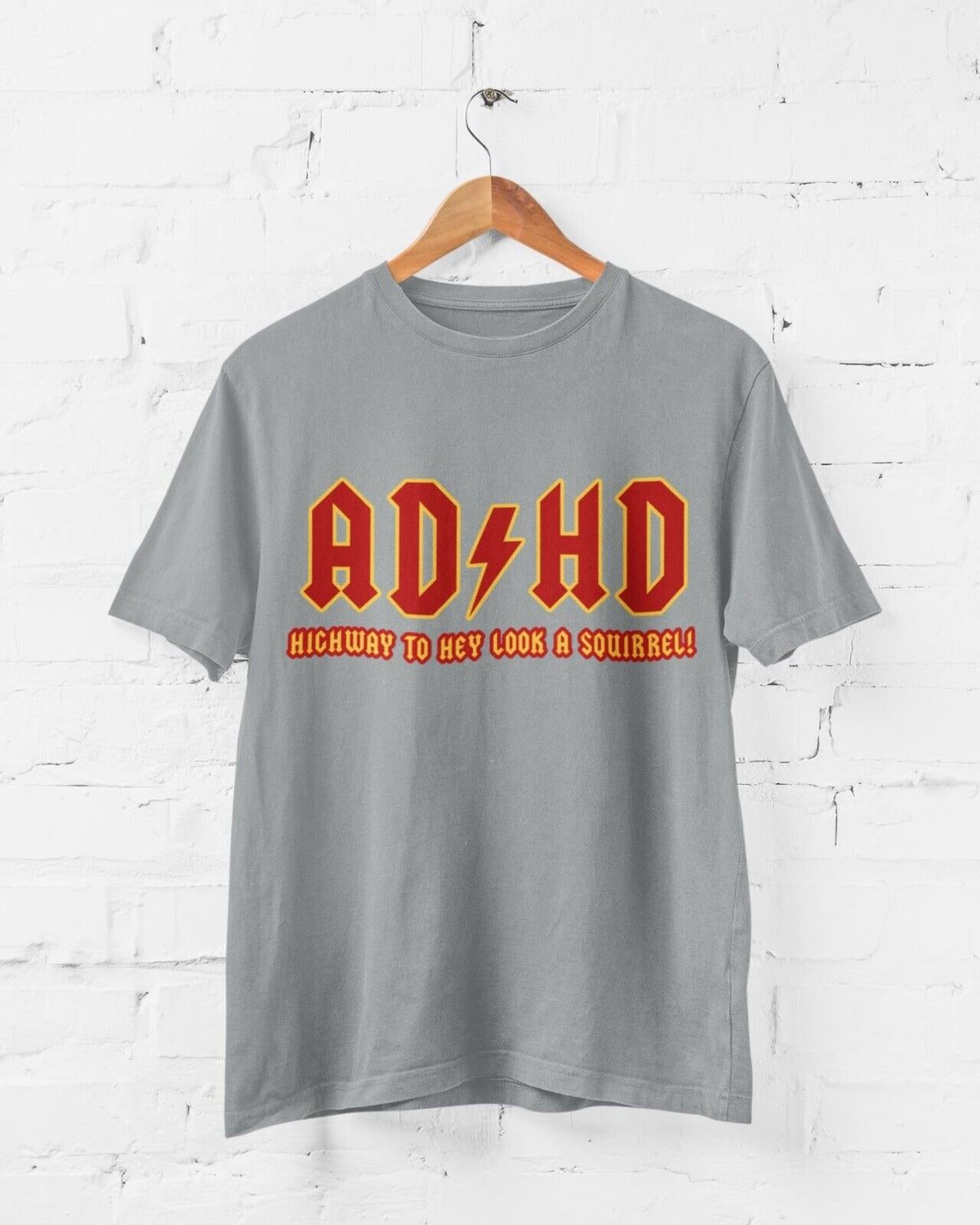 Galaxy Tees adult T-shirt size guide for ADHD Highway to Hey Look a Squirrel T-Shirt