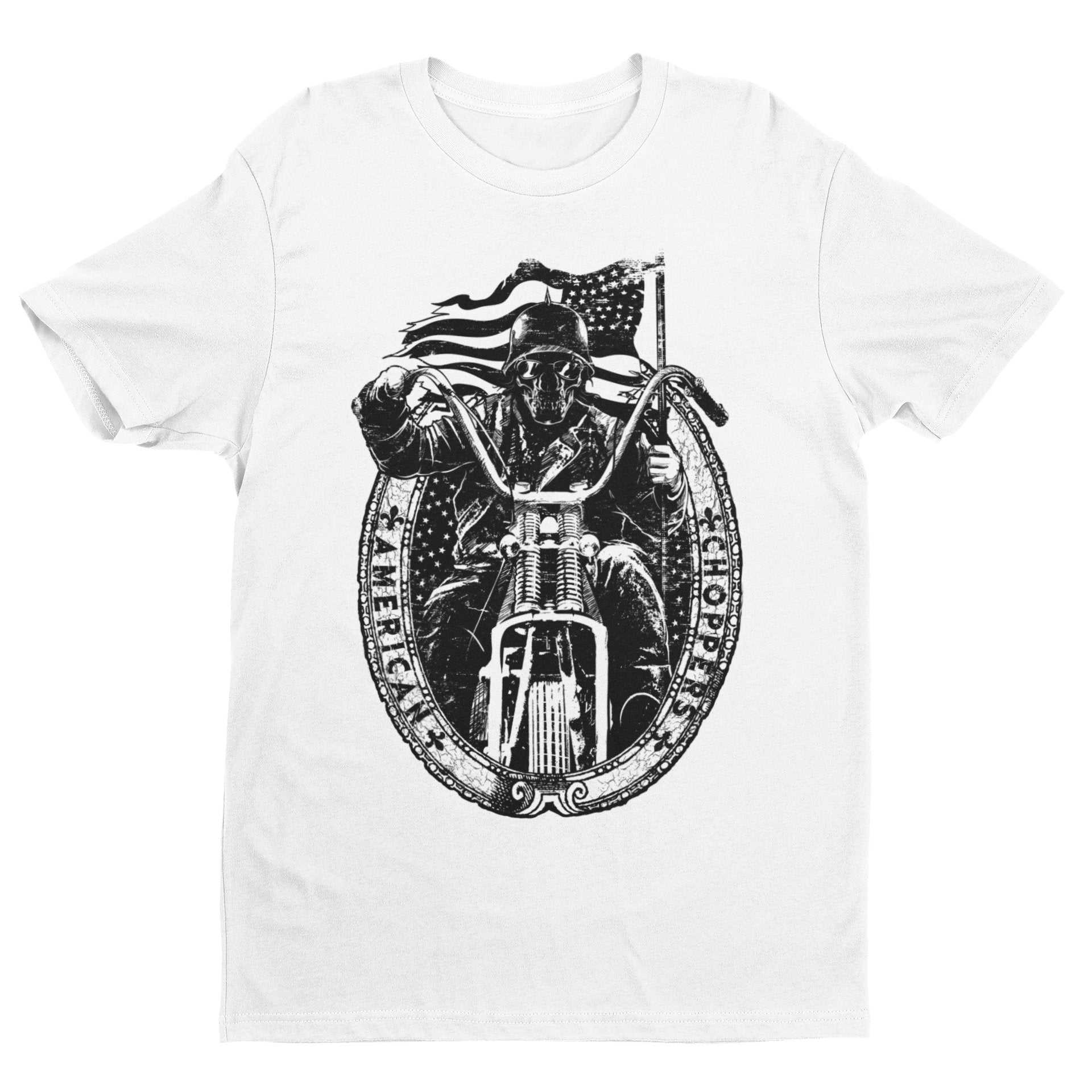 American Choppers Custom Biker T-Shirt Motorcycle Skull Classic American Flag T-Shirt Gift