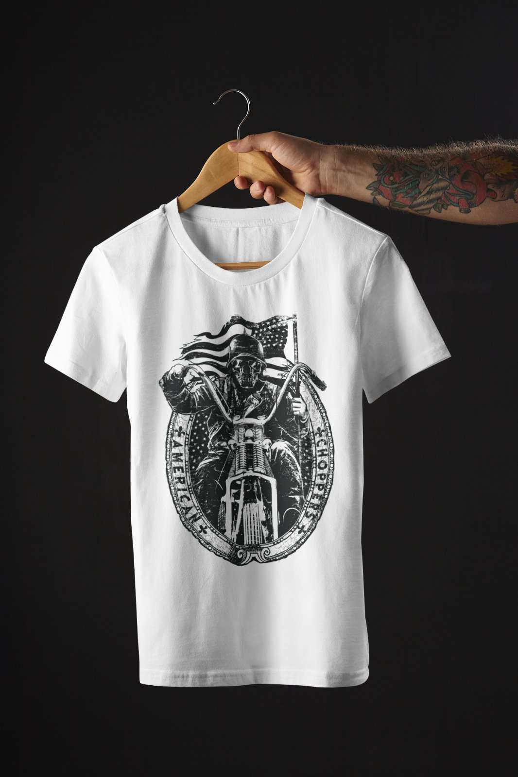 American Choppers Custom Biker T-Shirt Motorcycle Skull Classic American Flag T-Shirt Gift