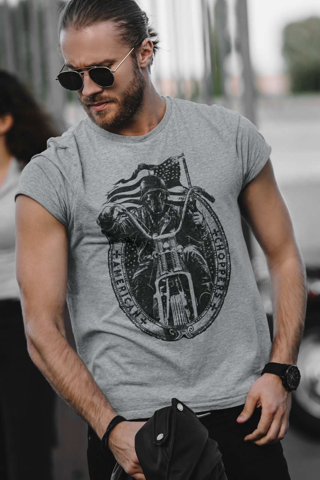American Choppers Custom Biker T-Shirt Motorcycle Skull Classic American Flag T-Shirt Gift