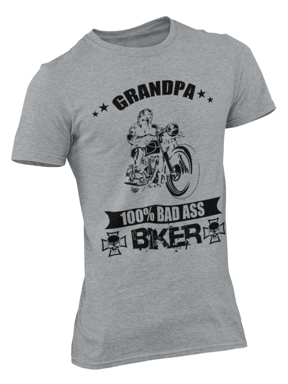 Biker Grandpa T-Shirt 100% Bad Ass Biker Funny Gift Grandad Motorcycle Bike T-Shirt