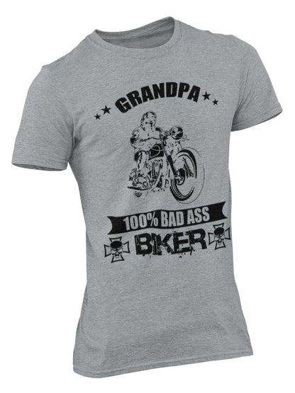Biker Grandpa T-Shirt 100% Bad Ass Biker Funny Gift Grandad Motorcycle Bike T-Shirt