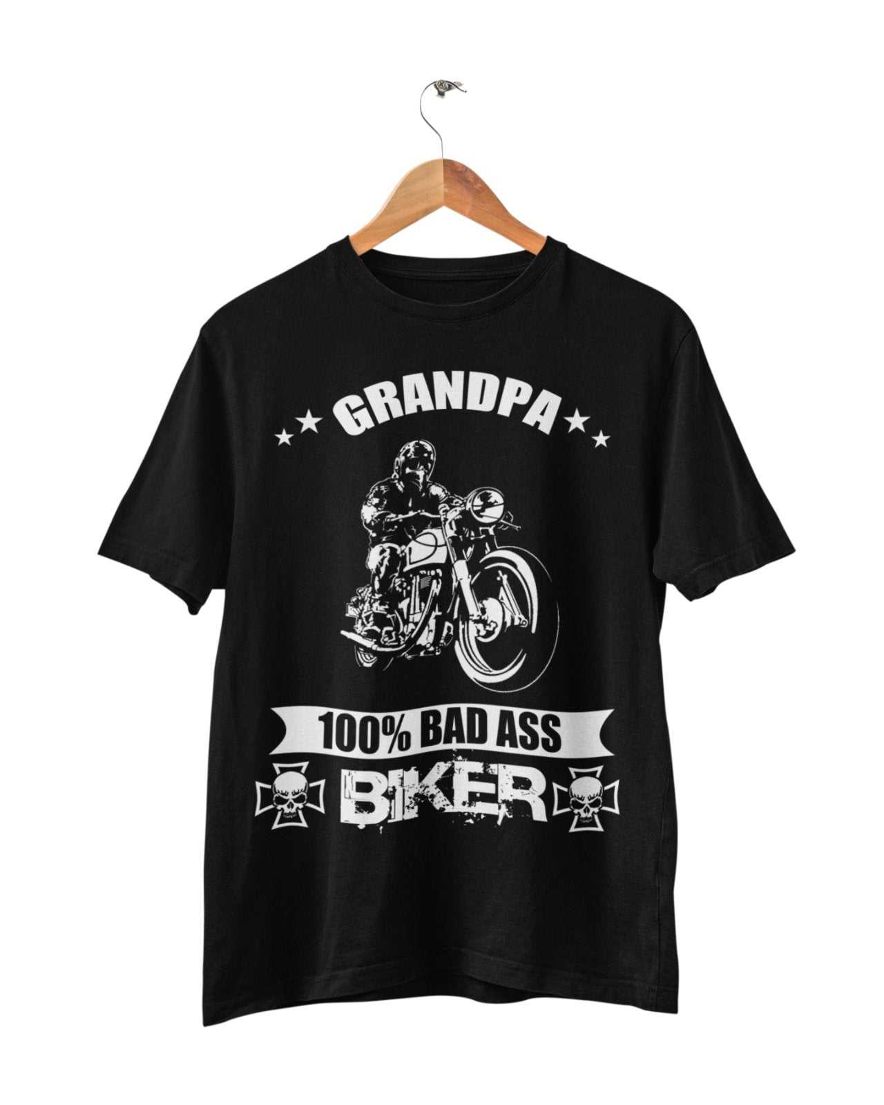Biker Grandpa T-Shirt 100% Bad Ass Biker Funny Gift Grandad Motorcycle Bike T-Shirt