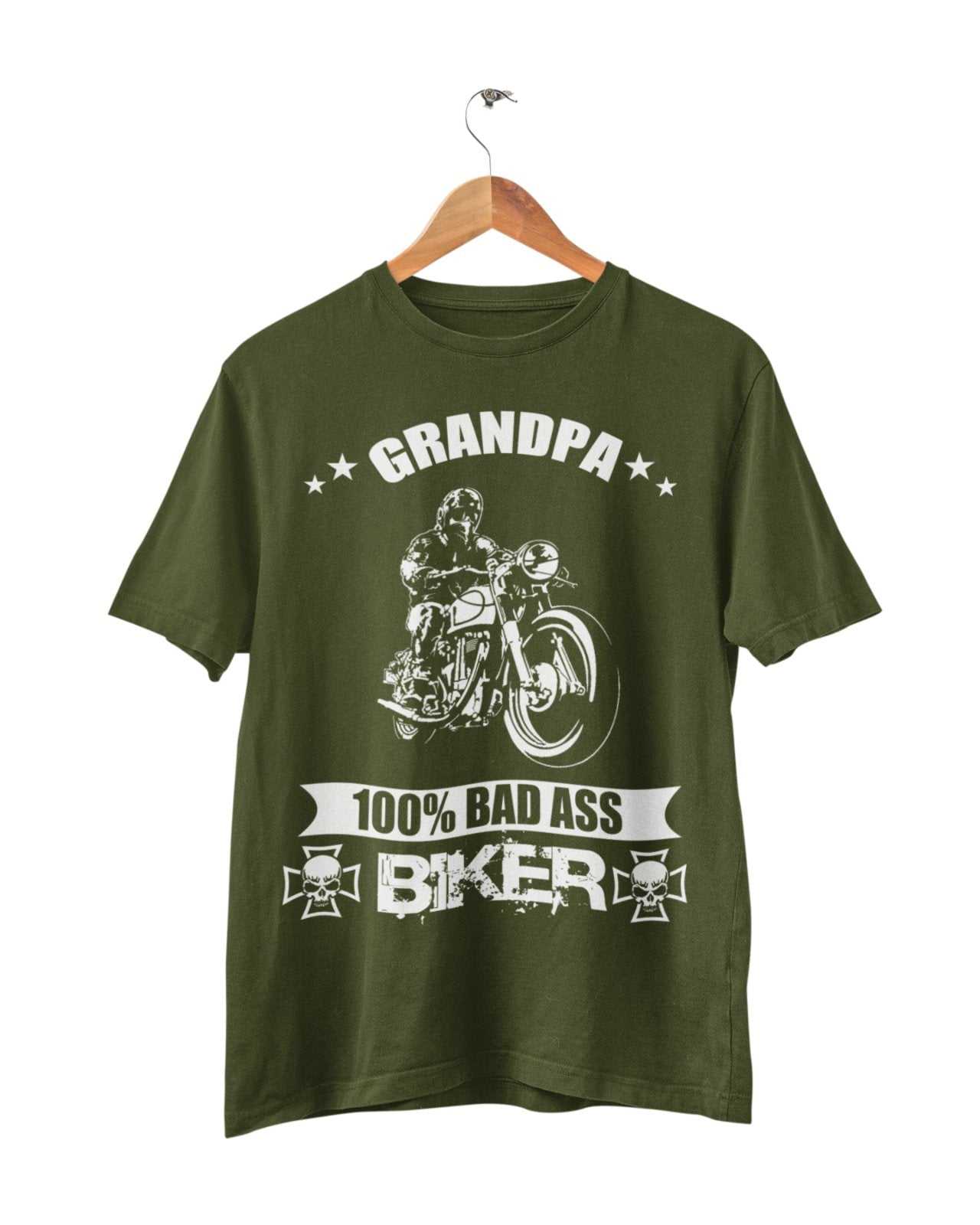 Biker Grandpa T-Shirt 100% Bad Ass Biker Funny Gift Grandad Motorcycle Bike T-Shirt