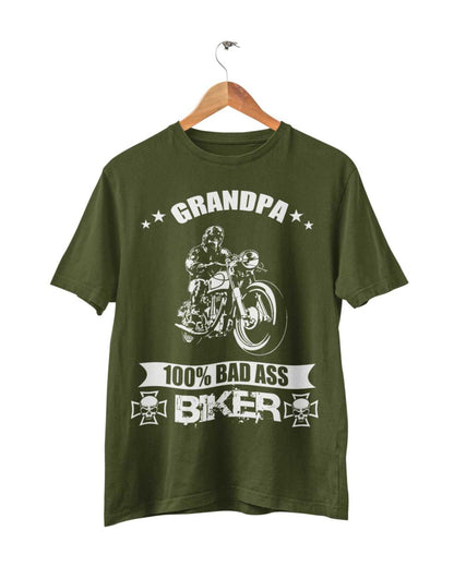 Biker Grandpa T-Shirt 100% Bad Ass Biker Funny Gift Grandad Motorcycle Bike T-Shirt