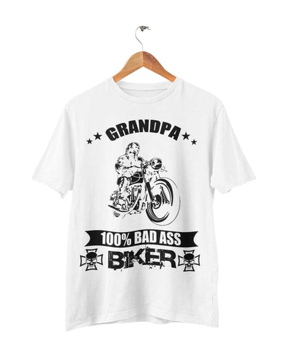 Biker Grandpa T-Shirt 100% Bad Ass Biker Funny Gift Grandad Motorcycle Bike T-Shirt