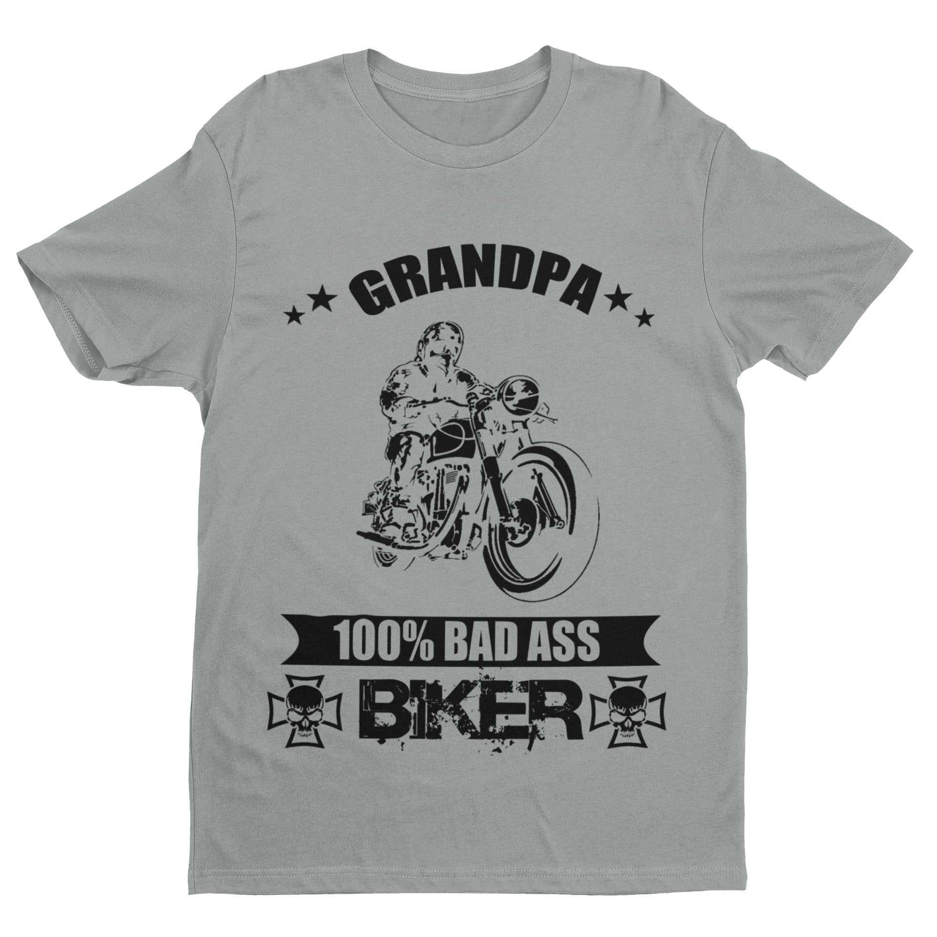 Biker Grandpa T-Shirt 100% Bad Ass Biker Funny Gift Grandad Motorcycle Bike T-Shirt