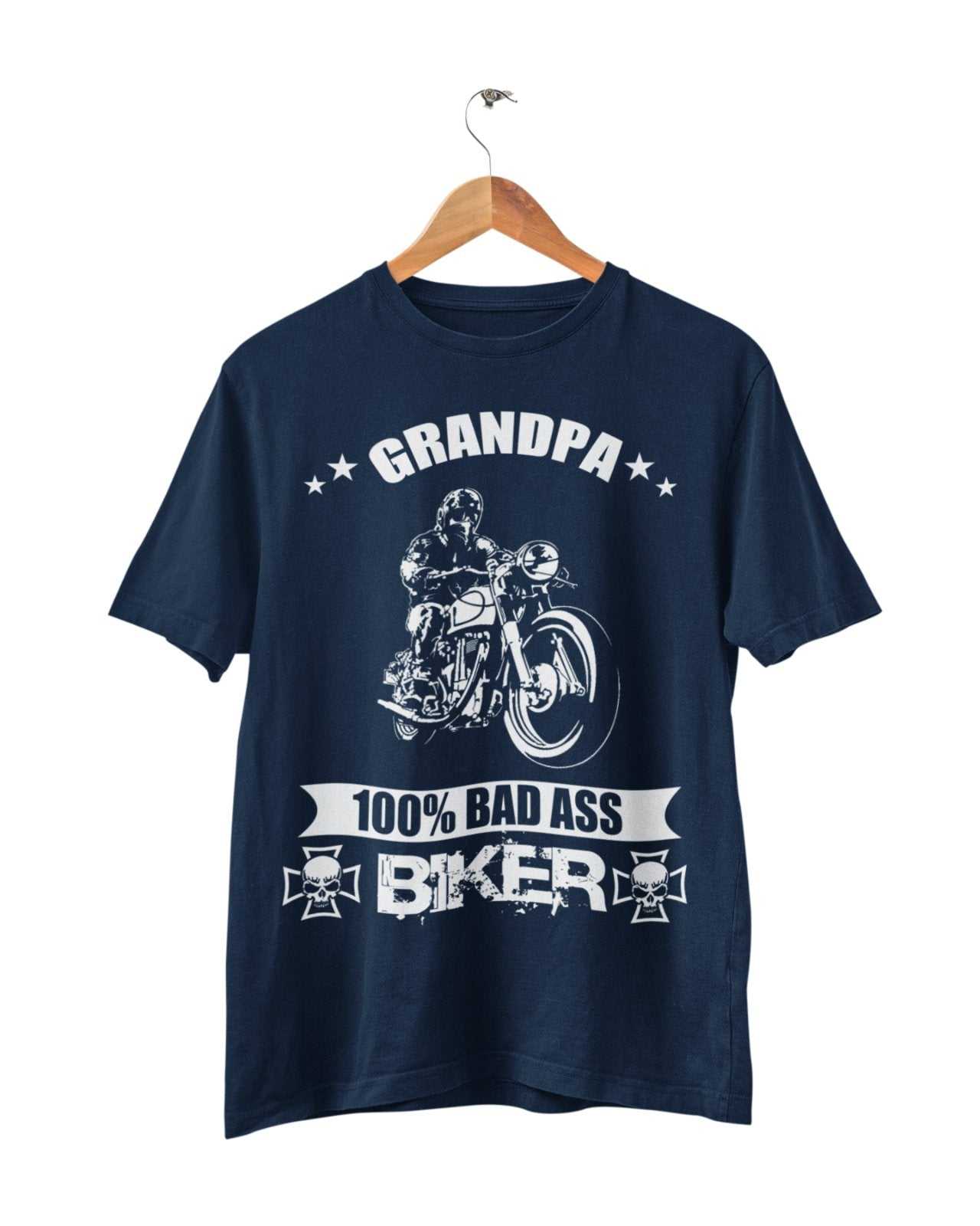 Biker Grandpa T-Shirt 100% Bad Ass Biker Funny Gift Grandad Motorcycle Bike T-Shirt