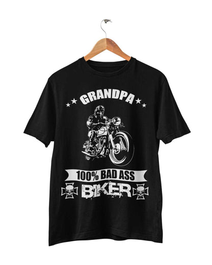 Biker Grandpa T-Shirt 100% Bad Ass Biker Funny Gift Grandad Motorcycle Bike T-Shirt
