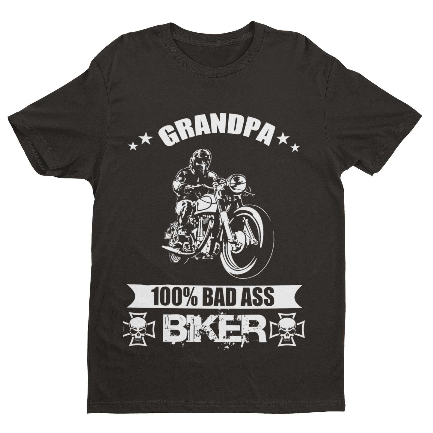 Biker Grandpa T-Shirt 100% Bad Ass Biker Funny Gift Grandad Motorcycle Bike T-Shirt