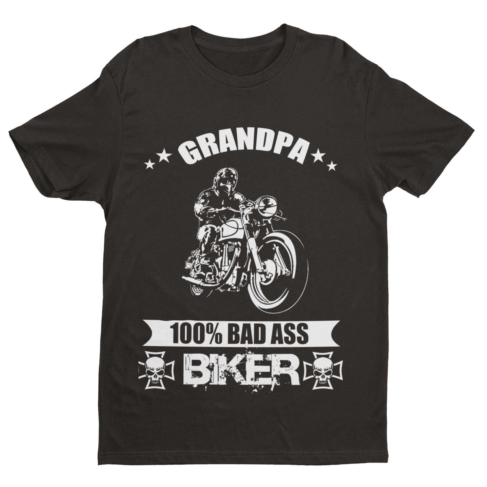Biker Grandpa T-Shirt 100% Bad Ass Biker Funny Gift Grandad Motorcycle Bike T-Shirt