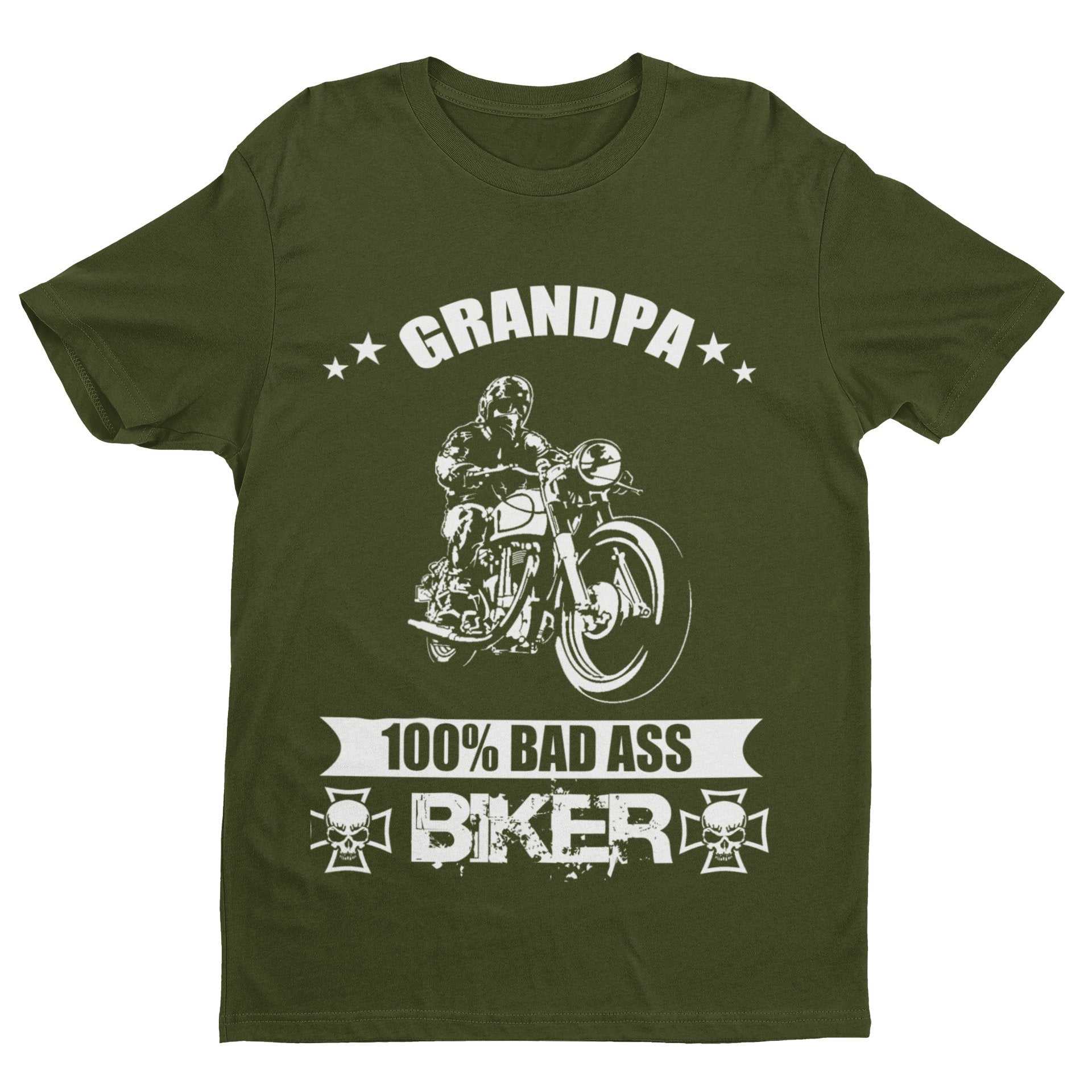Biker Grandpa T-Shirt 100% Bad Ass Biker Funny Gift Grandad Motorcycle Bike T-Shirt