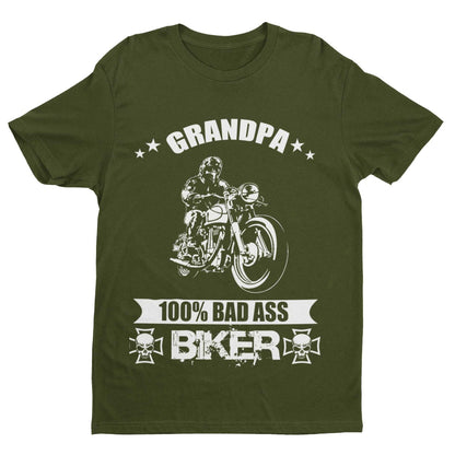 Biker Grandpa T-Shirt 100% Bad Ass Biker Funny Gift Grandad Motorcycle Bike T-Shirt