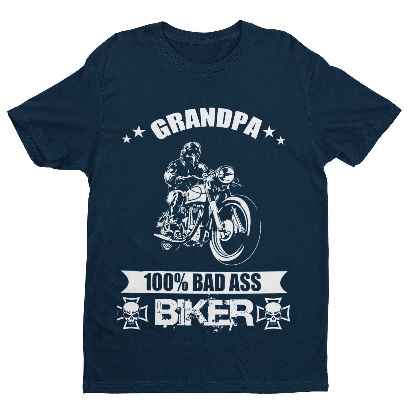 Biker Grandpa T-Shirt 100% Bad Ass Biker Funny Gift Grandad Motorcycle Bike T-Shirt