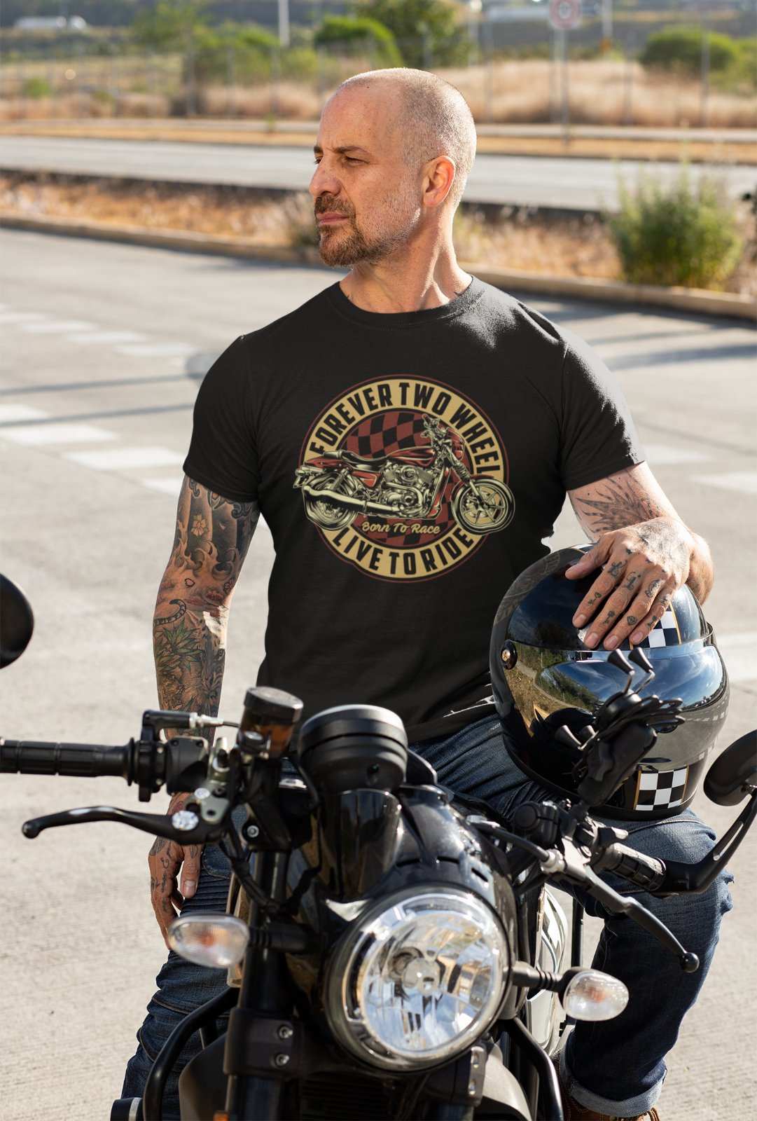 Biker T-Shirt Forever Two Wheels Live To Ride Born To Rave Motorcycle Gift T-Shirt