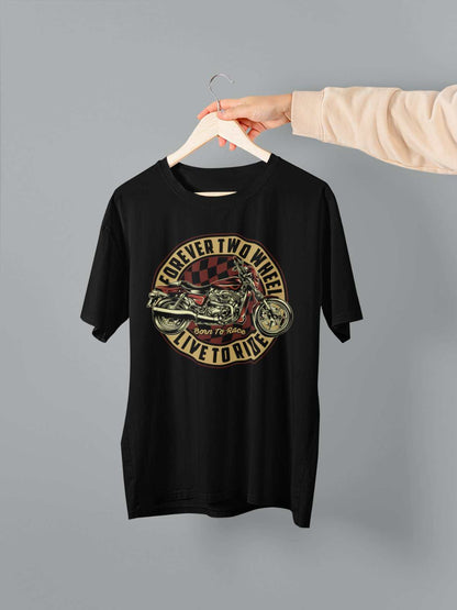 Biker T-Shirt Forever Two Wheels Live To Ride Born To Rave Motorcycle Gift T-Shirt