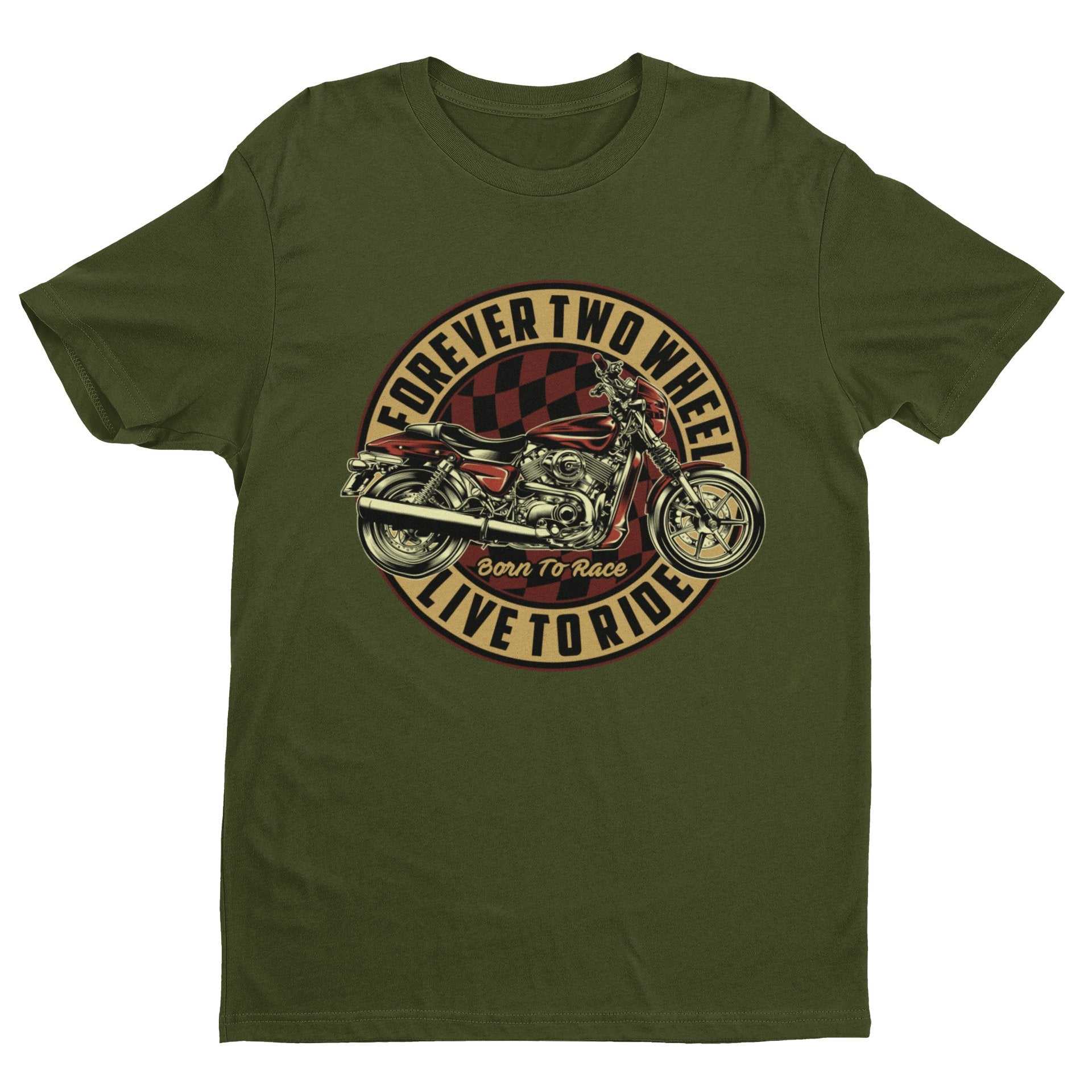 Biker T-Shirt Forever Two Wheels Live To Ride Born To Rave Motorcycle Gift T-Shirt