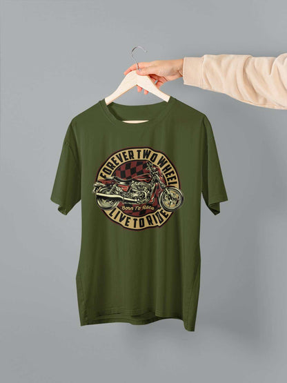 Biker T-Shirt Forever Two Wheels Live To Ride Born To Rave Motorcycle Gift T-Shirt