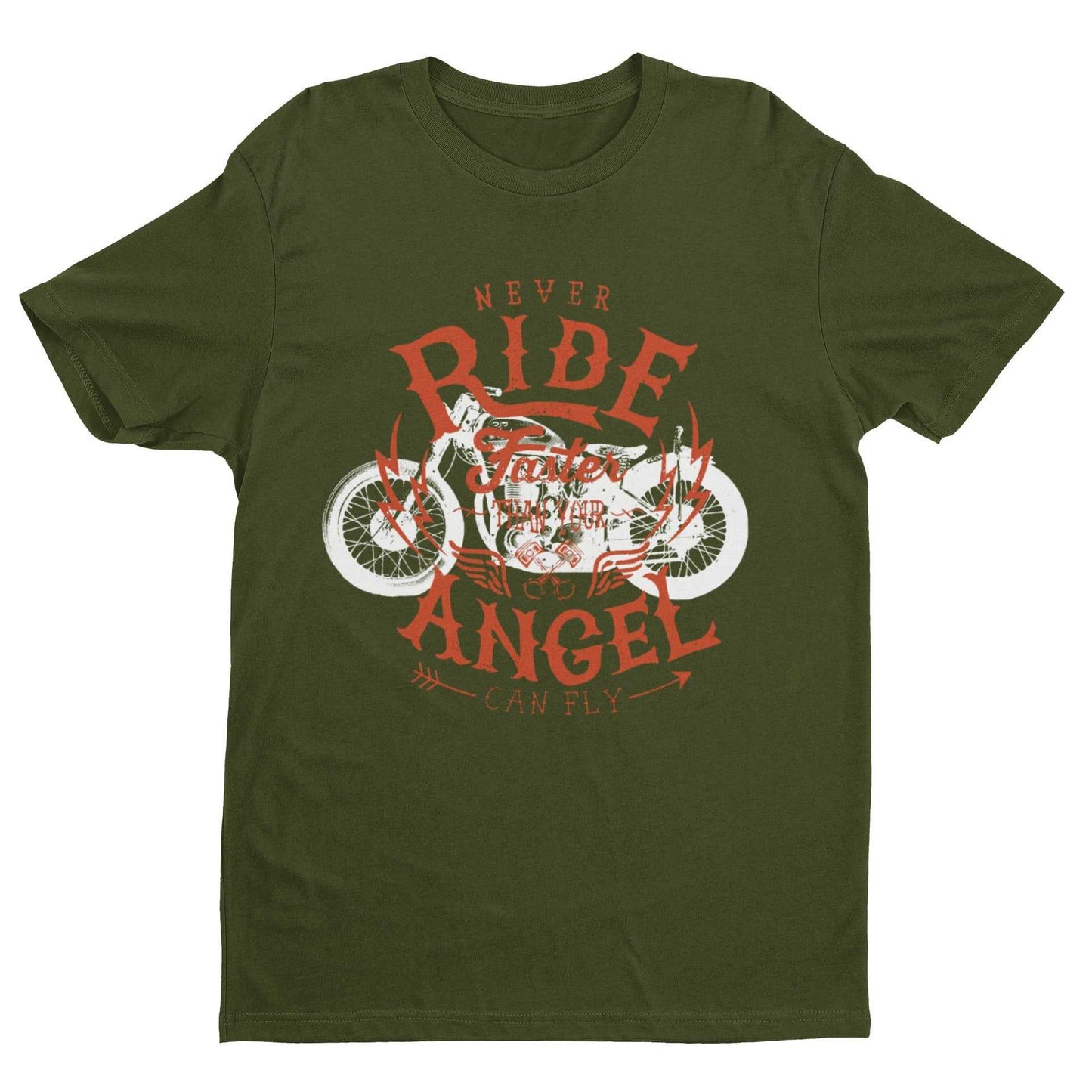 Biker T-Shirt Never Ride Faster Than Your Angel Can Fly Motorcycle Motorbiker T-Shirt Gift