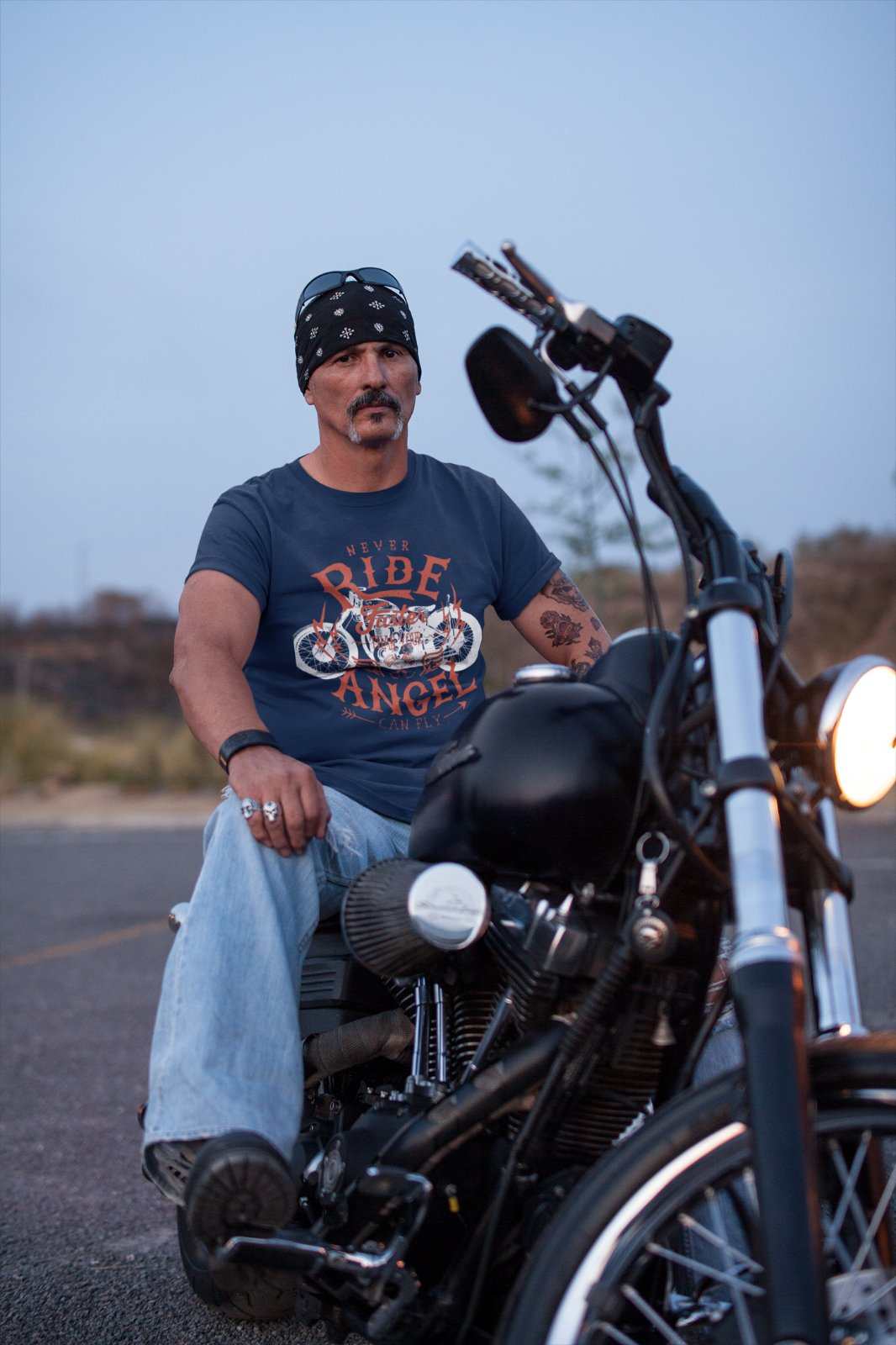 Biker T-Shirt Never Ride Faster Than Your Angel Can Fly Motorcycle Motorbiker T-Shirt Gift