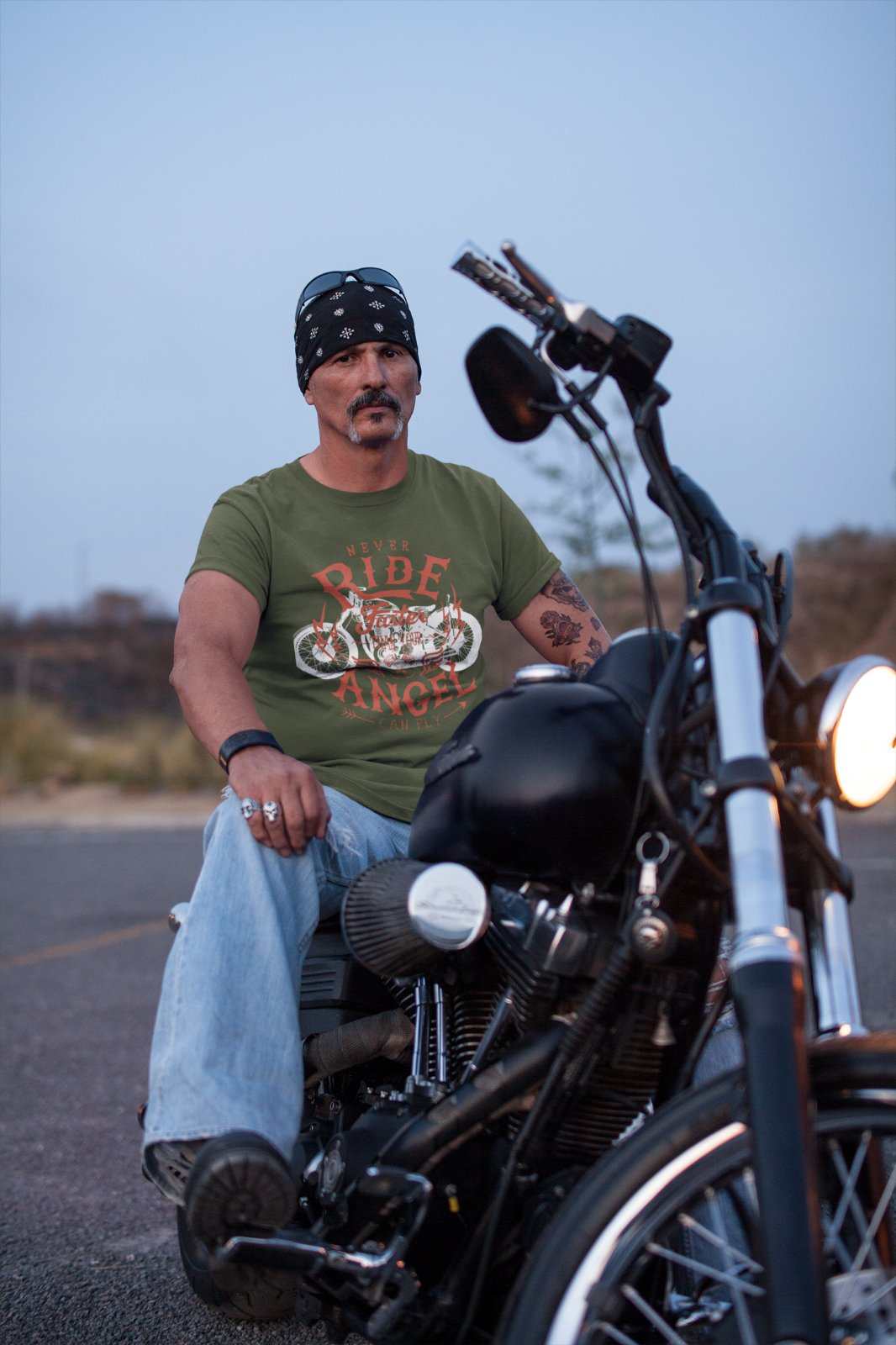 Biker T-Shirt Never Ride Faster Than Your Angel Can Fly Motorcycle Motorbiker T-Shirt Gift