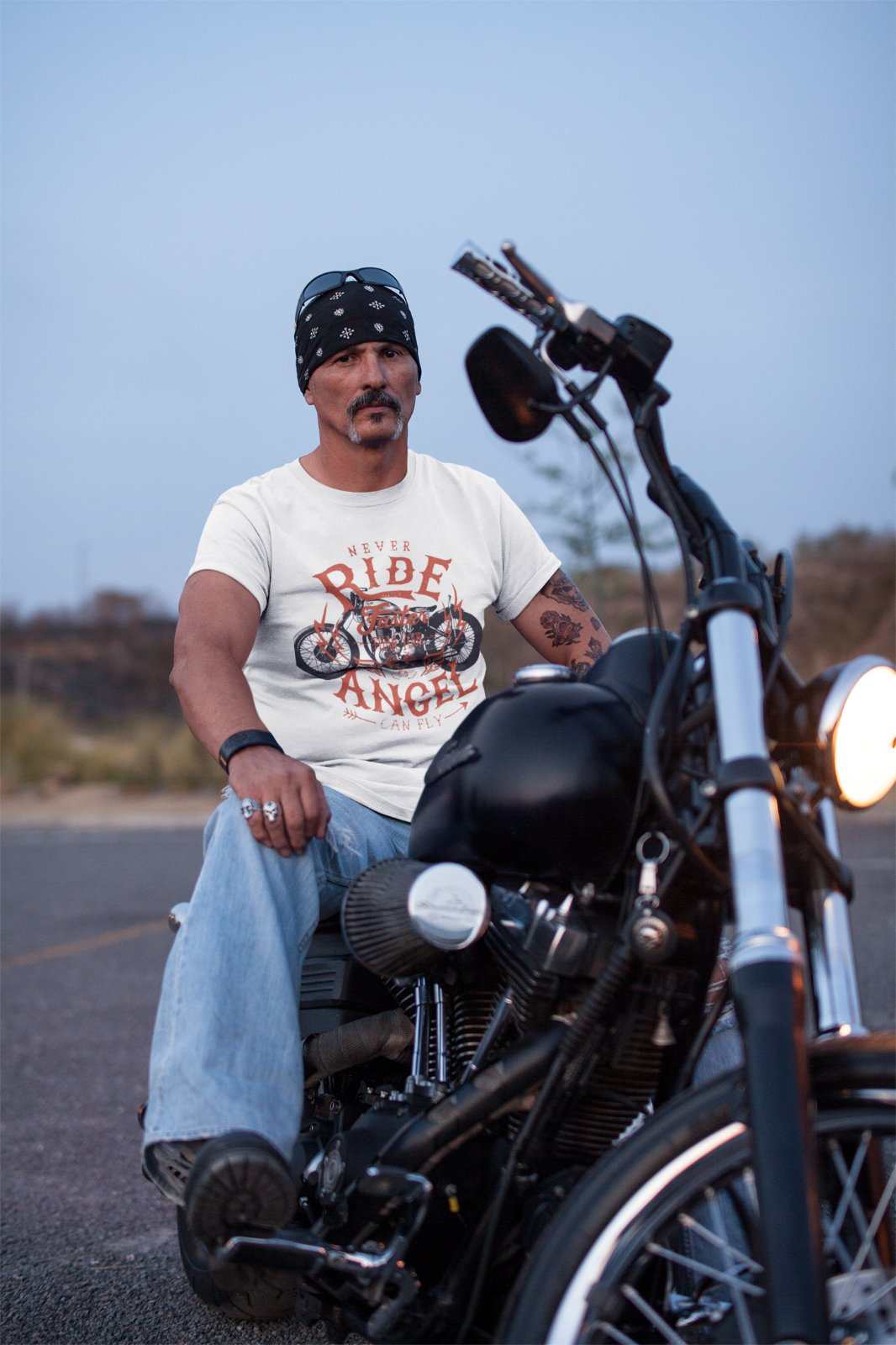 Biker T-Shirt Never Ride Faster Than Your Angel Can Fly Motorcycle Motorbiker T-Shirt Gift