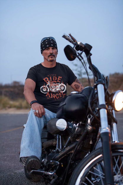 Biker T-Shirt Never Ride Faster Than Your Angel Can Fly Motorcycle Motorbiker T-Shirt Gift