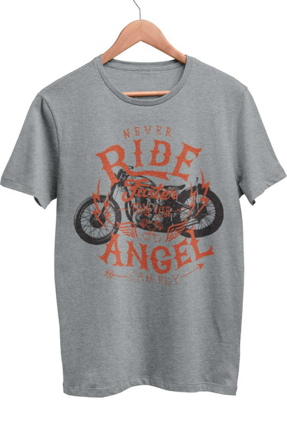 Biker T-Shirt Never Ride Faster Than Your Angel Can Fly Motorcycle Motorbiker T-Shirt Gift