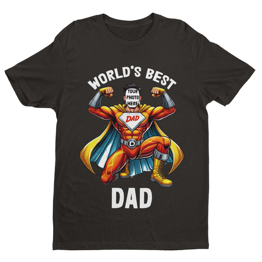 Personalised Superhero Dad T-Shirt featuring custom face design for Father's Day gift.