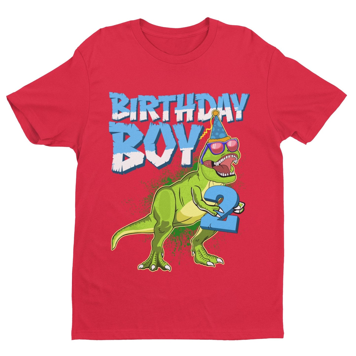Boys 2nd Birthday Dinosaur T-Shirt Birthday Boy With T Rex Holding A Number Two T-Shirt Gift
