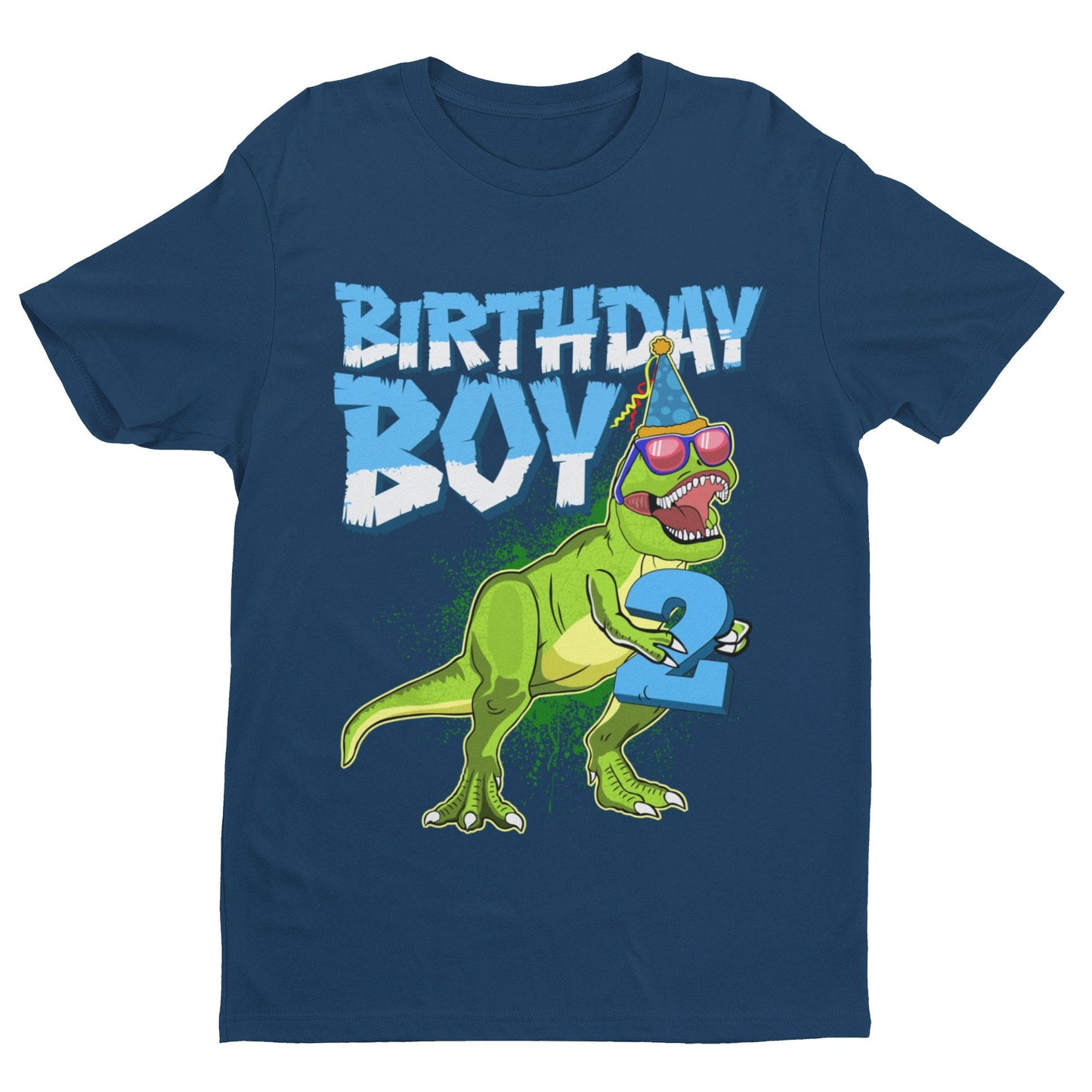 Boys 2nd Birthday Dinosaur T-Shirt Birthday Boy With T Rex Holding A Number Two T-Shirt Gift
