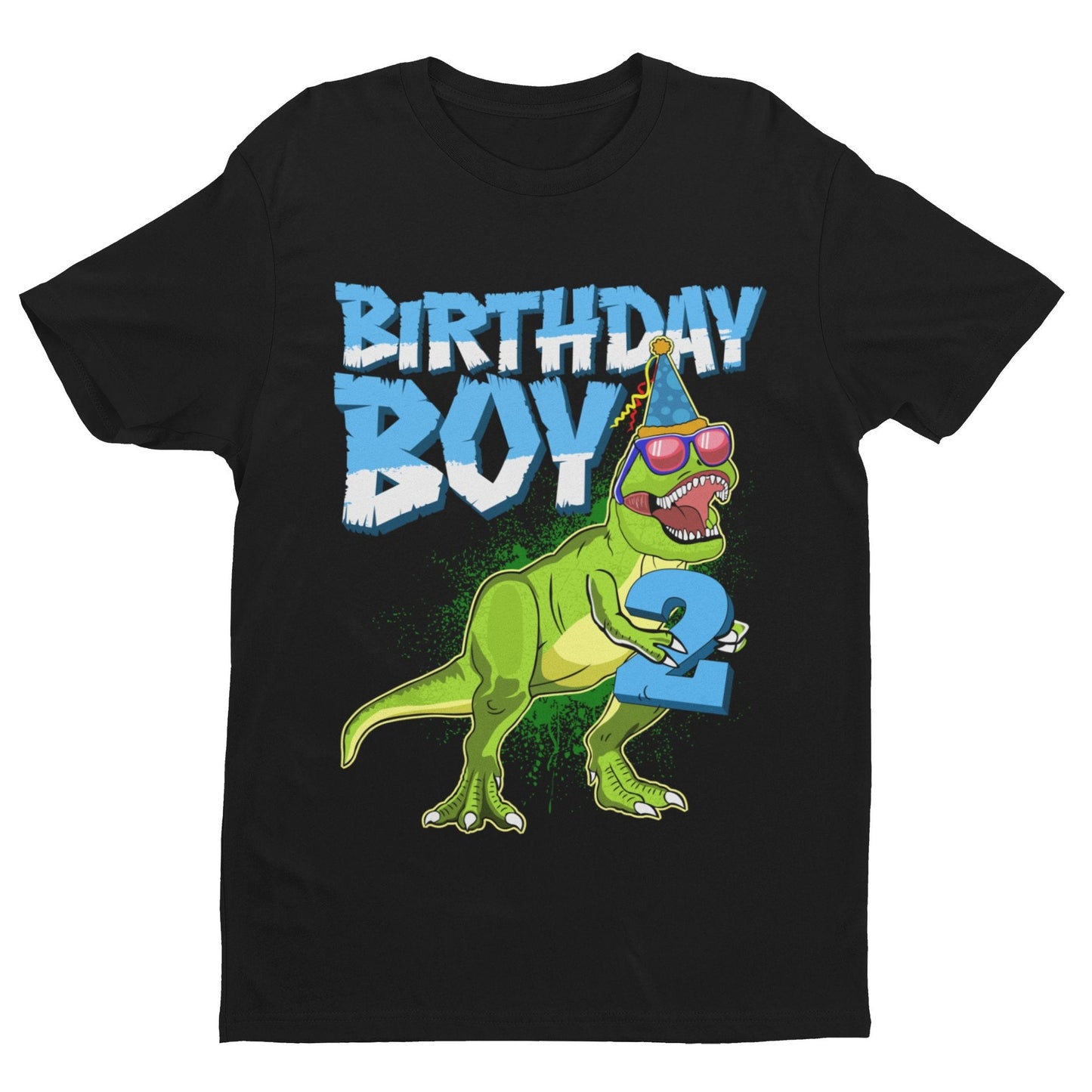 Boys 2nd Birthday Dinosaur T-Shirt Birthday Boy With T Rex Holding A Number Two T-Shirt Gift