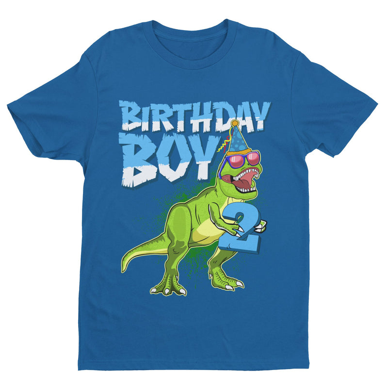 Boys 2nd Birthday Dinosaur T Shirt Birthday Boy With T Rex Holding A Number Two - Galaxy Tees