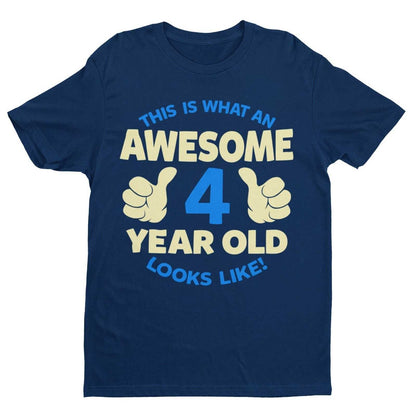 Boys 4th Birthday T-Shirt This Is What An Awesome 4 Year Old looks Like Gift
