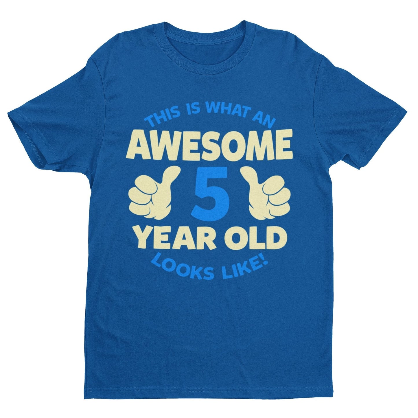 Boys' Awesome 5 Year Old Birthday T-Shirt in Royal Blue, front design view