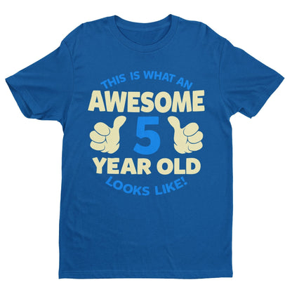 Boys' Awesome 5 Year Old Birthday T-Shirt in Royal Blue, front design view