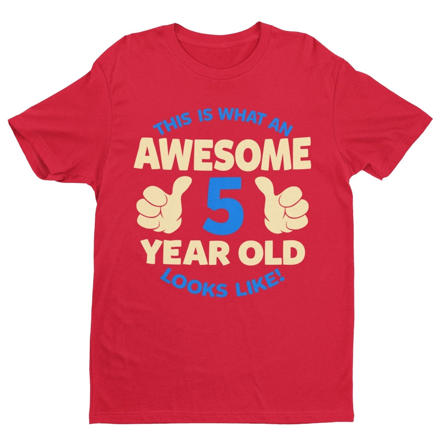 Boys' Awesome 5 Year Old Birthday T-Shirt in Red, front design view