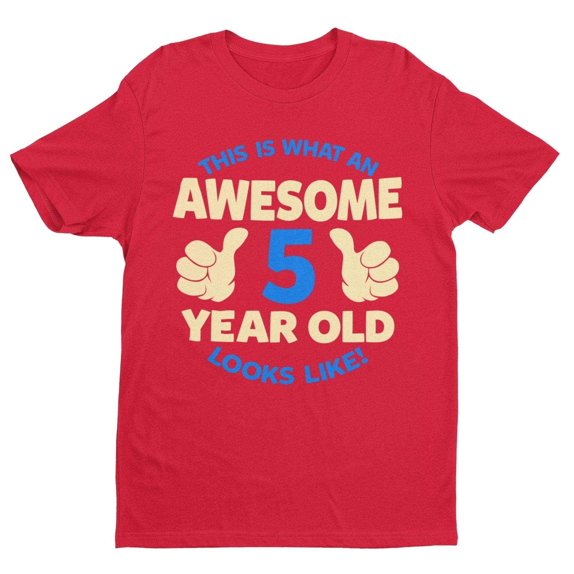 Boys' Awesome 5 Year Old Birthday T-Shirt in Red, front design view