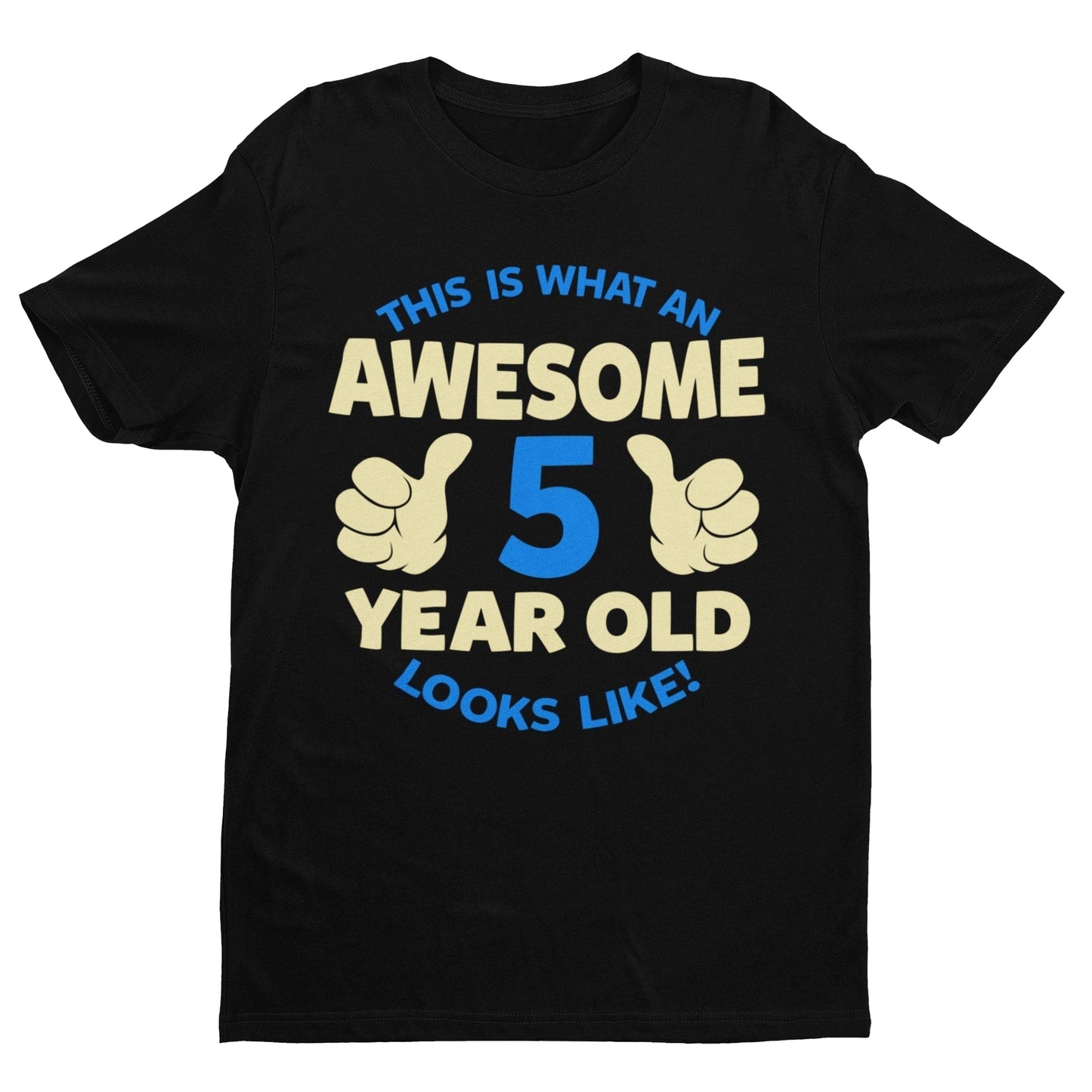 Boys' Awesome 5 Year Old Birthday T-Shirt in Black, front design view