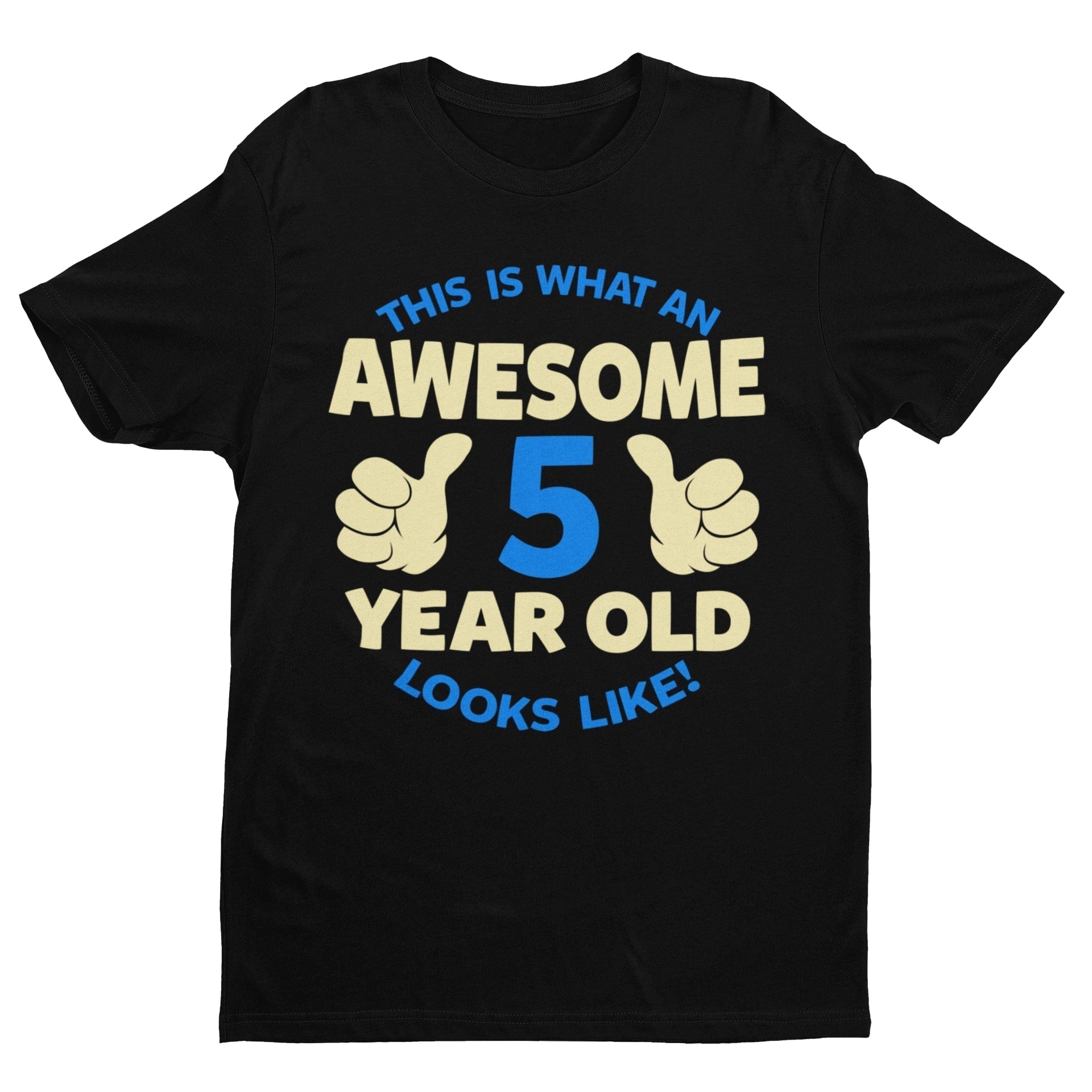 Boys' Awesome 5 Year Old Birthday T-Shirt in Black, front design view