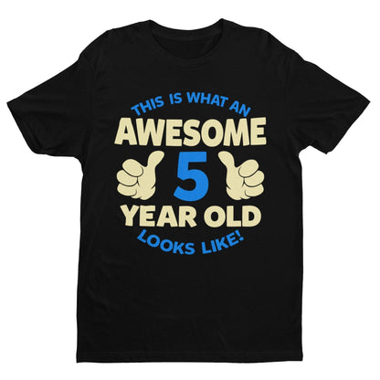 Boys' Awesome 5 Year Old Birthday T-Shirt in Black, front design view