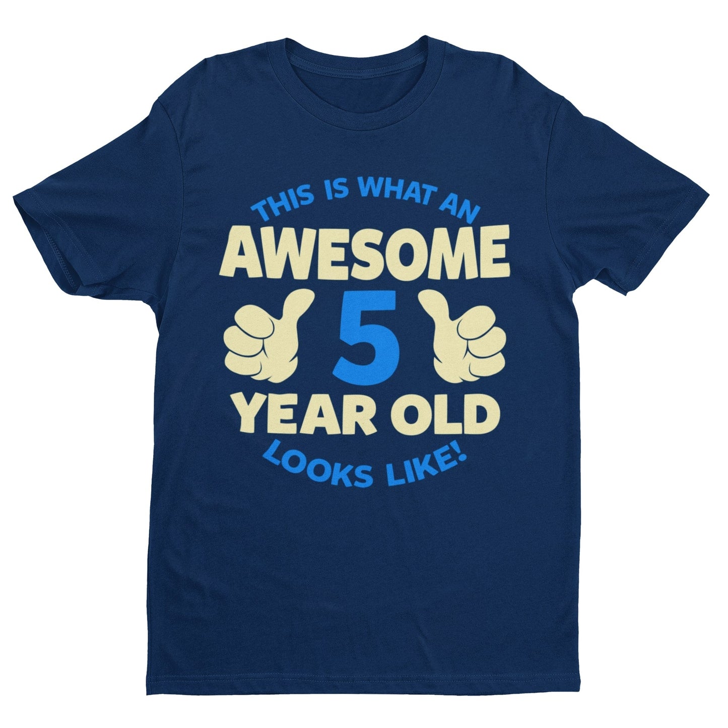 Boys' Awesome 5 Year Old Birthday T-Shirt in Navy, front design view